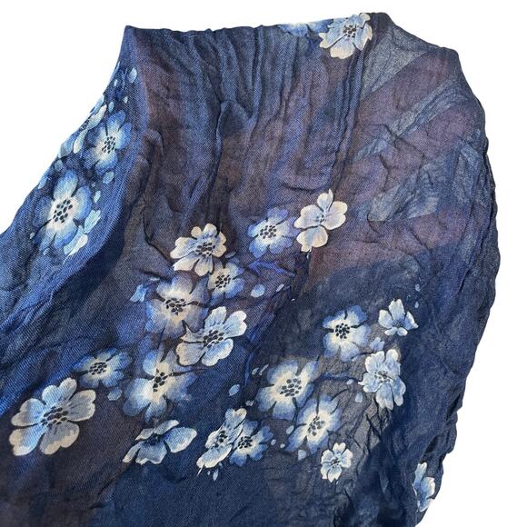 Lauren Ralph Lauren Womens Floral Scarf Sheer Blue Designer 26” x 68” - Picture 2 of 7